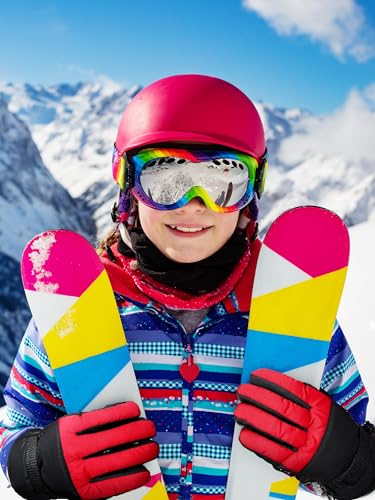 Image of SATINIOR 2 Pairs Kids Waterproof Winter Snow Gloves Ski Gloves for Boy Girl Outdoor Warm Thickening Snowboard