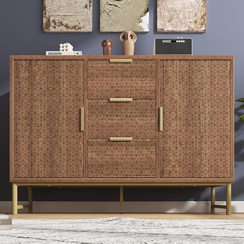 Merax Walnut Sideboard Cabinet with Drawers Cover