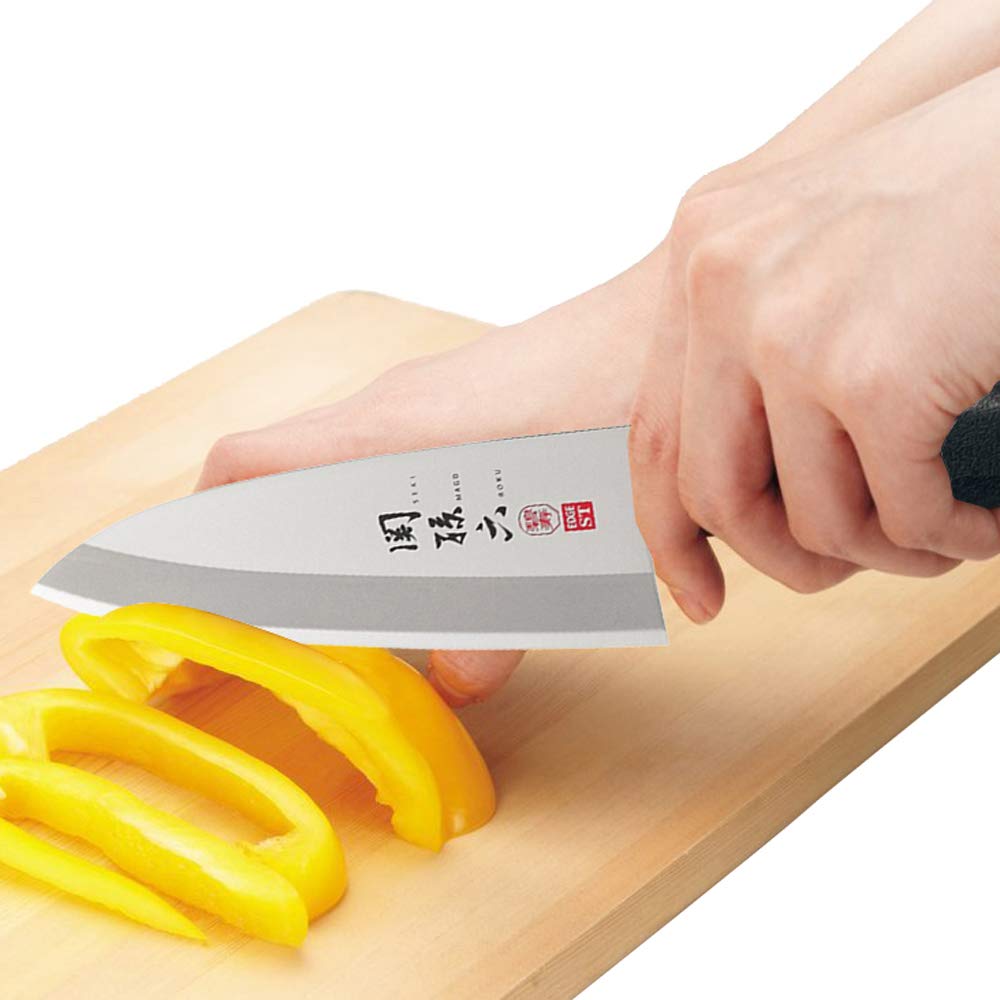 KAI Seki Magoroku Kinju et Hekiju Deba gaucher 15,0 cm - 8A solide & SUS420J2 - 58 & 56 (±1) HRC - artisanal - bois de pakka & plastique PP - Couteau de cuisine japonais - Fabriqué au Japon