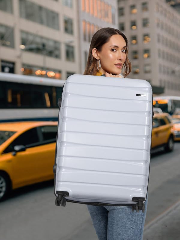 Image of Teakwood Large Check in Size 8 Wheels Trolley Bag, Hard Cabin with Zipper Closure, Adjustable Push Button & Cross Side Strap, TSA Lock System 360 Degree (Large Check in Size, Silver)