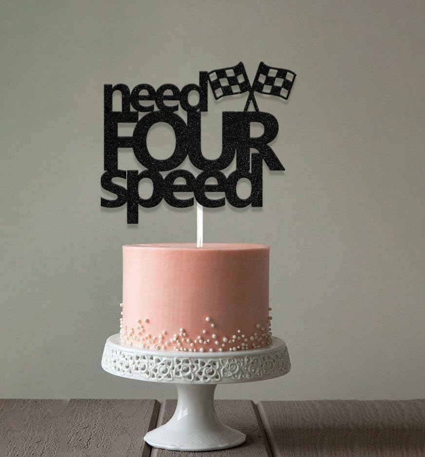 Miniatura 5 de Need Four Speed Cake Topper, decoraciones de feliz cumpleaños de 4 años, decoración de fiesta de cuarto cumpleaños temática de carreras, suministros
