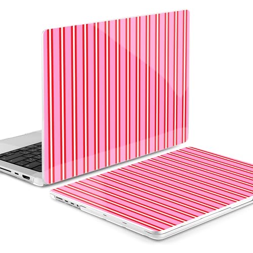 Image of MEEgoodo Case for MacBook Pro 16 inch 2026 2024 2023 2021,Laptop Shell Compatible with M5 M4 M3 M2 M1 Pro /Max Chip,Fit Model A3429 /A3428 /A3403 /A3186 /A2991 /A2780 /A2485,Pink and Red Stripes