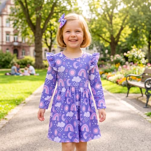 Image of Toddler Little Girls Casual Dresses Short Sleeve Crew Neck Graphic Cartoon Dress for 2-8 Years