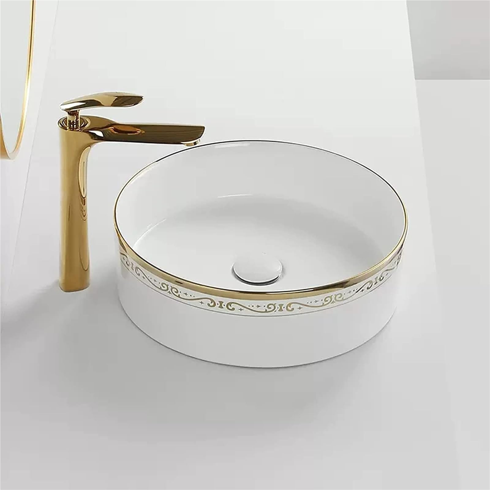 Umywalka Łazienkowa Ceramiczna Umywalka Łazienkowa Umywalka Okrągła Umywalka Łazienkowa Z Odpływem Pop-Up Biała Umywalka Nablatowa Porcelanowa Ceramiczna Umywalka Nablato,S