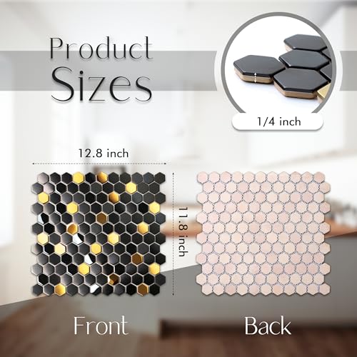 Blujellyfish Black and Gold Backsplash Wall Tiles Hexagon Mosaic Shower Floor Tile Kitchen Bathroom Tile (Box of 5 Sheets) - Image 5