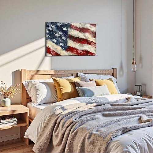 Image of Framed Bald Eagle American Flag Wall Art, Patriotic Rustic Canvas Art Pictures, USA Eagle Wall Decor, Made in USA Ready to Hang for Office Man Cave Living Room