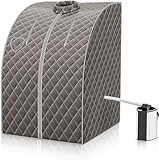 GOPLUS 1000W Sauna à Vapeur Portable 3L, Sauna Cabine Pliable avec Chaise, Température Réglable à 64℃, 9 Minuterie Réglable, Fonction d’atomisation pour Soulagement (Gris)