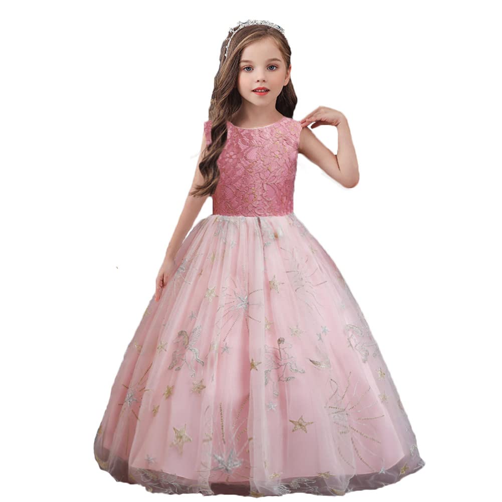 Vestidos para niñas de fiesta de boda y baile escolar rosa 5
