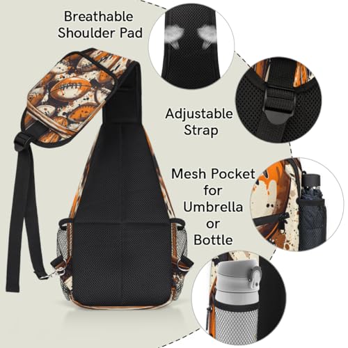 Sling Bag Crossbody Sling Backpack Hiking Daypack for Men Women Chest Bag for Travel Running Football Print Rugby4