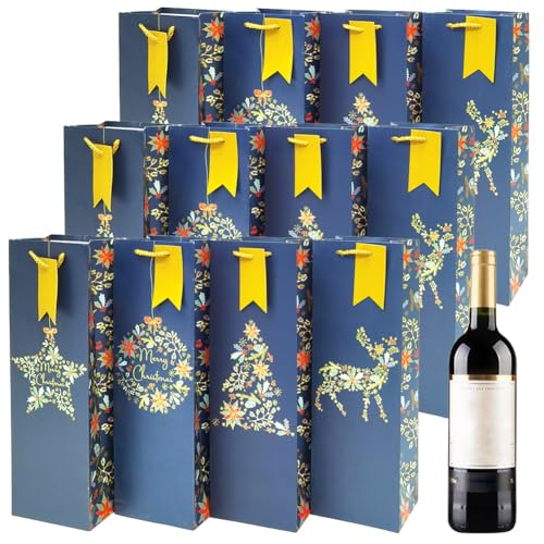 12 Piezas Bolsas De Botella De Vino Tinto De Papel Kraft De Navidad Con Asas,Bolsas De Botellas De Vino Navideñas,Navidad Wine Bottle Decoration,Para Botella De Champán,Vino,Whiskey (Estilo-C)