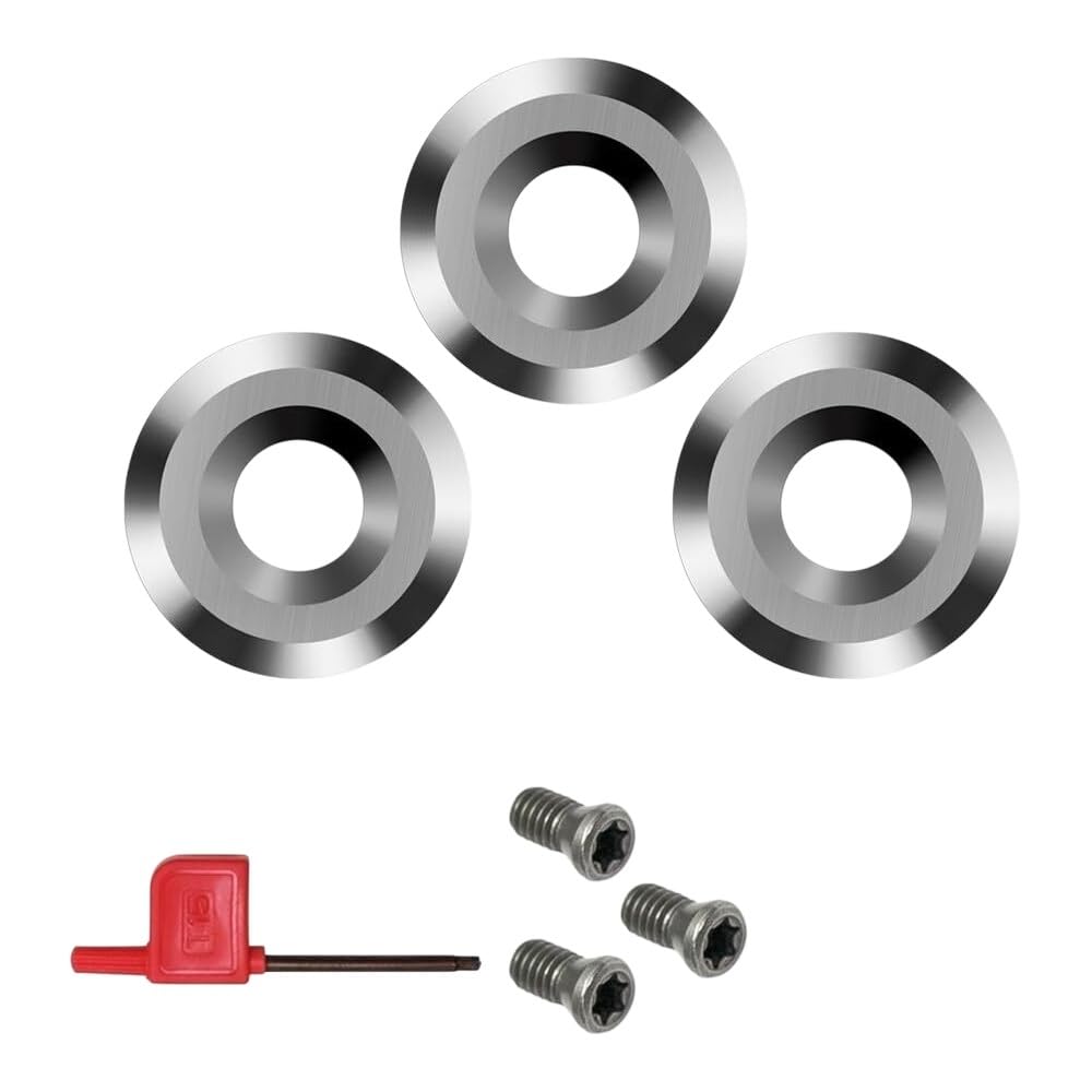 7pcs/Set Round Carbide Cutters for Wood Turning Lathe Tools, Negative Rake Blades 12x2.5mm with Screws Kit