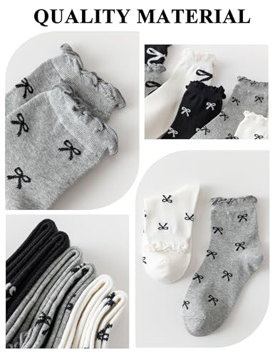Image of Womens Ruffle Crew Socks Vintage Patterned Ankle Casual Fashion Dress Sock Cute Lettuce Floral Socks 5 /6 Pack