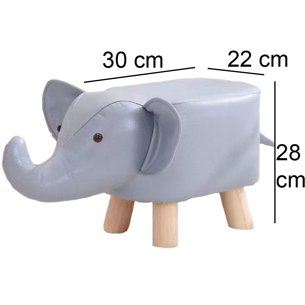 Reposapiés en Forma de Elefante, Taburete Acolchado con Estructura de Madera antiarañazos y Revestimiento de Piel sintética, puf, diseño Creativo, cómodo y Resistente, 22 x 30 x 28 cm (Azul)