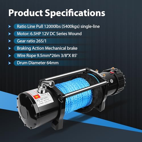 Winche eléctrico 12000LBS kit 12V con control remoto miniatura 4