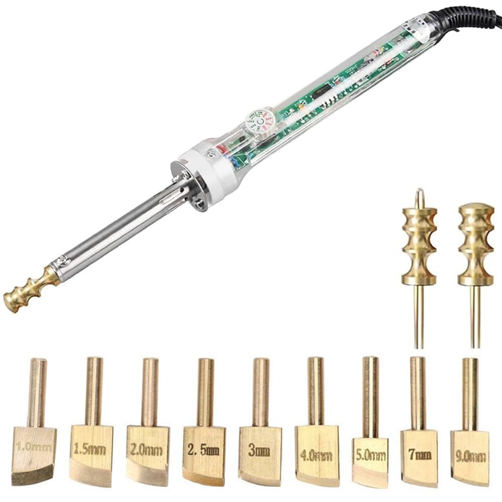 Máquina eléctrica for ranurar bordes de cuero con calor, herramienta for ranurar bordes de cuero con calor, calentador de sellado con 11 puntas de latón, temperatura ajustable, herramienta for pulir