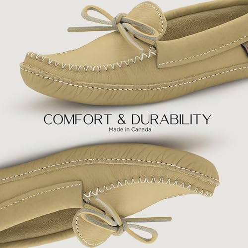 Image of Moccasin Slippers for Men, Leather House Moccasins, Made in Canada, Indoor | Soft Lining, Soft Sole for Everyday Wear & Classic Handcrafted Design, Canada Quality Genuine Cowhide Leather