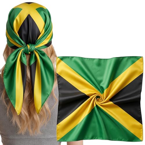 MtHope Head Scarf for Women - Fashion Silk-Like Neck Bandana Hair Wrap Large Square Headscarf for Gift 27.5 x 27.5 inches (Jamaican Flag)