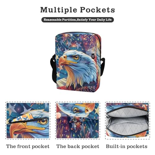 Crossbody Bag American Bald Eagle 4th Of July Independence Day Messenger Bag for Women Men Purse Shoulder Bag Satchel Bag with Adjustable Strap 214B60582