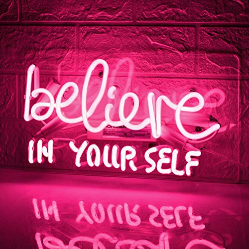 Neon Signs Believe in Your Self Wall Light for Home Decor or Bar Wall Neon Light Sign Provides Light for Parties, Living Spaces, or Restaurants (14.5X8inches,Pink)