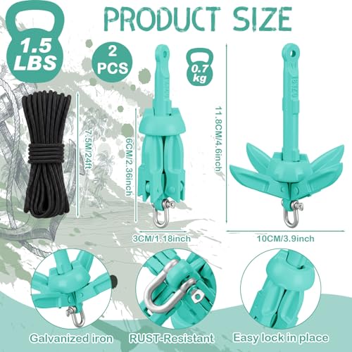 Image of Lounsweer 2 Pack 1.5 /3.5 lb Marine Kayak Anchor Kit Folding Grapnel Anchor Kit Boat Kayak Fishing Accessories for Small Boats Kayaks Canoe Paddle Boards