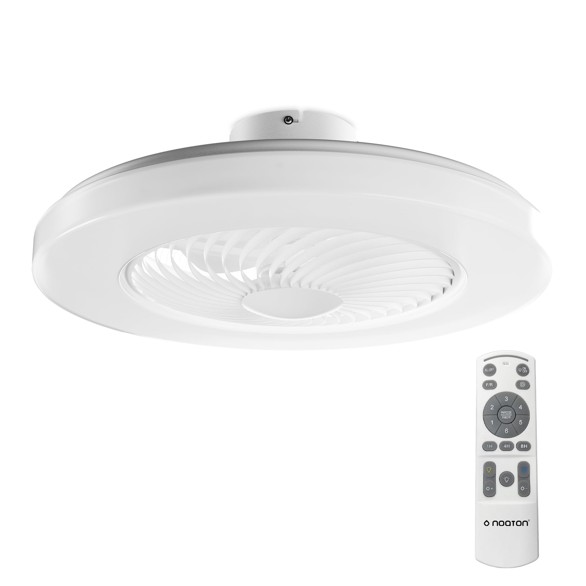 Noaton® Triton Bianco Ventilatore da Soffitto con Luce e Telecomando, LED Dimmerabile 50 W, 3 Colori, 6 Velocità con Timer, Silenzioso, per Soggiorno Camera, da Letto Sala e Cucina, Lampada, Ø 58 cm