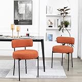DYHOME Mid-Century Modern Dining Chairs Set of 2, Boucle Dining Chairs Upholstered with Black Metal Legs, Curved Backrest Kitchen Dining Room Chairs, Orange