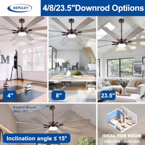 Image of Depuley 72-Inch Ceiling Fan with Light: Modern 8-Blade Brown Indoor Outdoor Fans with Remote Control Dimmable Light - Ultra Quiet DC Motor Reversible 6 Speed Timer