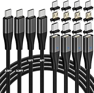 YKZ 3 in 1 Magnetic C to C Cable 4 Pack, Magnet Type C to Type C Charging Cable, [3.3FT+6.0FT] PD 60W Fast Charger Nylon Braided Cord for Type C/MicroUSB and i-Product