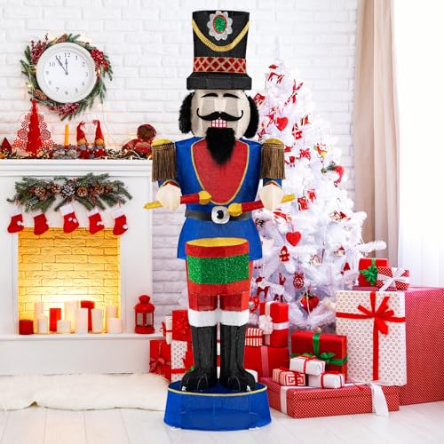Nussknacker Figur 180 cm 28 GYMAX 185 cm beleuchteter Nussknacker mit Trommel, Weihnachtsdeko mit...