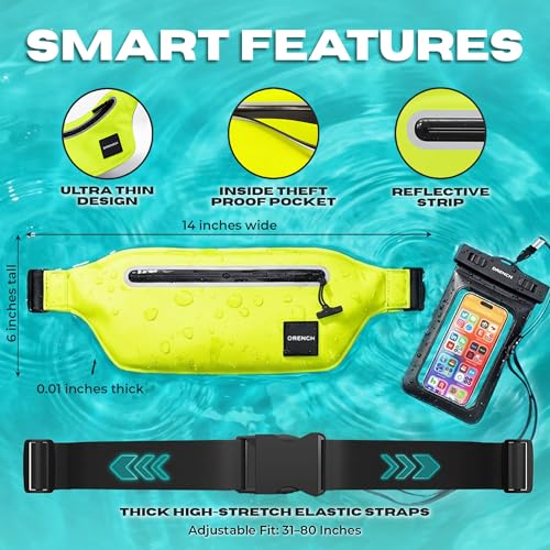 Image of DRENCH 100% Waterproof Waist Pack Neon Yellow | Caribana & Caribbean Carnival Bag for Jouvert, Festivals, EDM Raves, Pool Parties, Travel & High Visibility Outdoor Use | Waterproof Phone Pouch Dry Bag