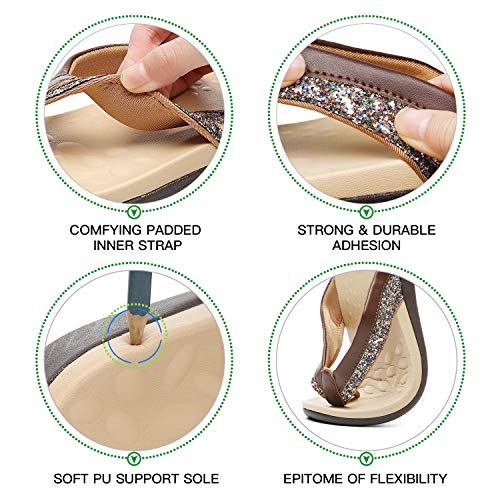 Image of MEGNYA Comfortable Walking Flip Flops for Womens, Orthopedic Walking Sandals with Arch Support, Flat Feet Pain Relief Sandals for Beach, Summer, Pool