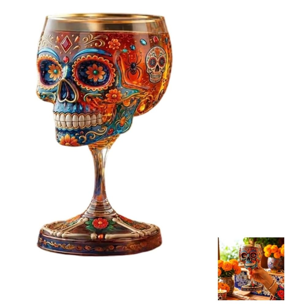 APOMNG Skull Skull Goblet Stainless Steel Liner Hand Painted Drinkware Unique Halloween Party Cup Bar Decor Gift for Skull Lovers and Collectors