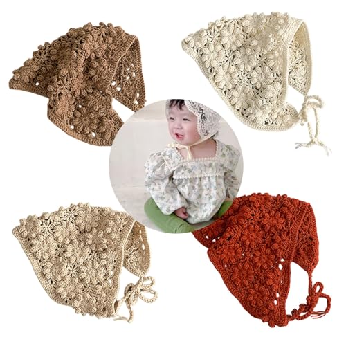 Crochet Hat, Adjustable Knit Baby Head Scarf Delicate Openwork Pattern Comfortable For Infants Kids Pastoral2