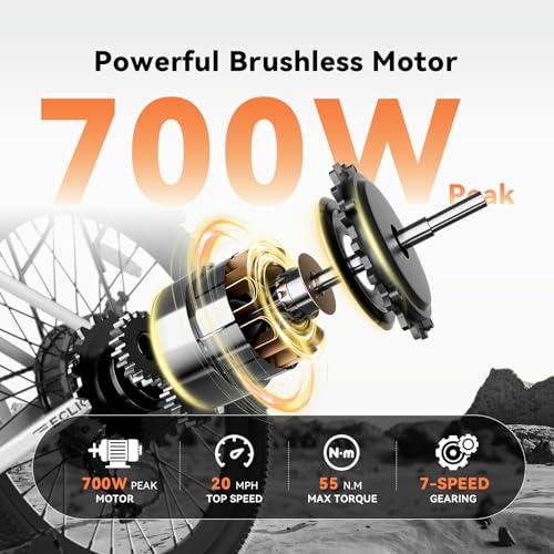 Image of 24'' Electric Bike, Peak 1000W /700W Motor 28 /20MPH, 48V /36V Removable Battery, Step Thru City Cruiser Ebike, Commuter E Bike, 7-Speed, Front Basket