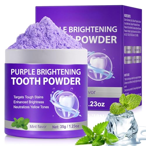 Polvo blanqueador de dientes – Polvo blanqueador de dientes morados – Elimina las manchas sin sensibilidad – Blanqueamiento dental para manchas de café, té y comida – Sabor a menta fresca, refrescante