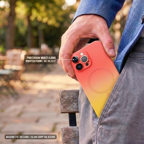 Image of amazon basics Gradient Mag-Safe Case for iPhone 12 Pro Max | Soft Silicone Shockproof Cover with Camera Protection | Slim Lightweight Design | Smooth Touch & Durable - Orange & Yellow