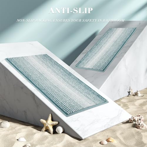 BSICPRO Bathroom Rugs and Mats Sets, 2 Piece Thick Absorbent Chenille Bath Mat Rug Set Non Slip, Soft Shaggy Bath Room Floor Mats for Bathroom, Machine Washable (Sea Green, 20" x 32" Plus 16" x 24")