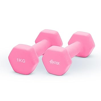 FitBox Sports Premium 2kg (1kg x 2) Neoprene Coated Cast Iron Dumbbells for Exercise & Fitness | Strength Training for Home Gym - Pink - image, photos