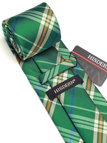 Image of HISDERN Mens Ties Set Stripe Plaid Ties for Men and Pocket Square Cufflinks Formal Silk Necktie Wedding Business