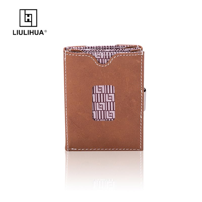 Image of LLH Leather Trifold Wallet - RFID Blocking with Stainless Steel Locking Clip Wallet, Minimalist Front Pocket RFID Blocking Credit Card Holder (Brown)