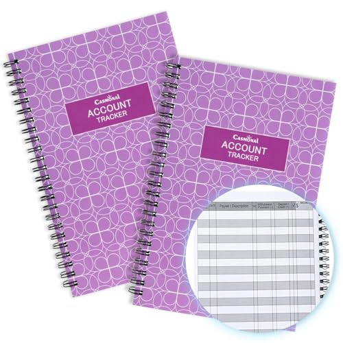 CASMONAL A5 Checkbook Register, Big Check Registers for Personal, Check Book Register & Debit Card Transaction Notebook, Checking Account Register, Business Ledger, Expense Tracker, Purple, 2 Pack