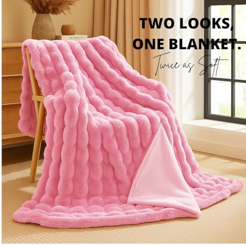 Image of VAS COLLECTIONS Bubble Blanket 600 GSM Heavyweight Ultra-Soft & Warm Blanket | Double Bed 223x223 cm (3000g) | Premium Winter Blanket for Bedroom & Heavy Winter Use - (Pink, Double - 3Kg)