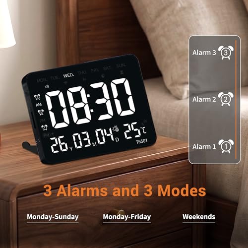 EYAEAP 10.64 Inch Digital Wall Clock, Large LED Display, Alarm, Dimmable Brightness, Date Weekday Temperature Humidity Timer for Bedroom Living Room Office Classroom Gym, Black by EYAEAP - Image 4
