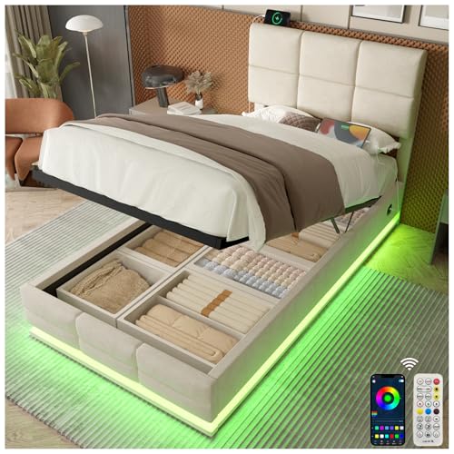 Lubvtti Letto imbottito con LED e porte USB&Type-C,letto singolo con
