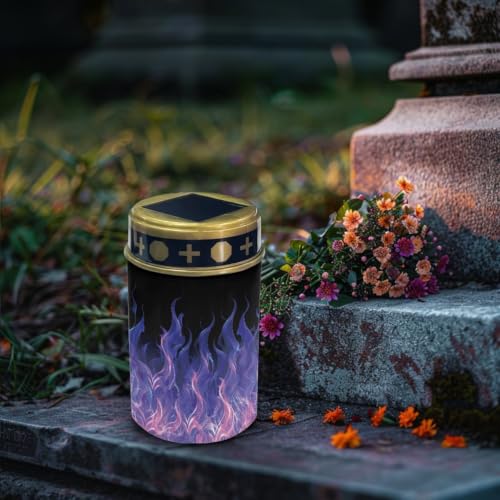 Image of Waterproof Cemetery Solar Lights Flameless Candle | Halloween Solar Lights for Cemetery Grave Decorations, Water Resistant LED Flameless Candle for Grave Memorial Gift Outdoor