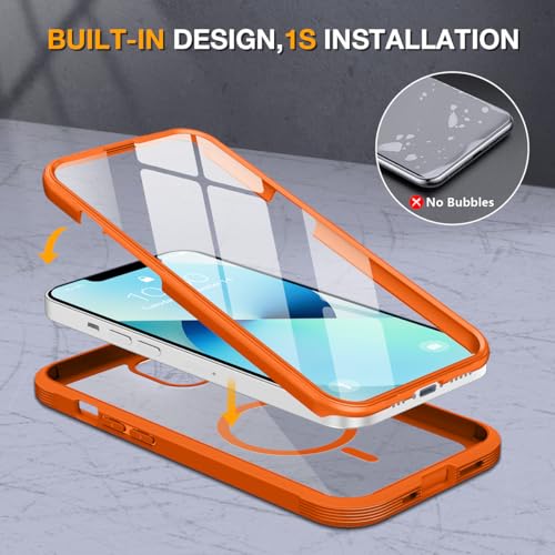 Image of Miracase for iPhone 13 mini Case 5.4 inch,Full-Body Protection,Clear Bumper Case with Built-in 9H Tempered Glass Screen Protector,Military-Grade Drop Protection Outdoor Phone Case for 13 mini,Orange