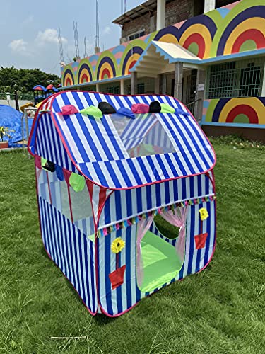 Image of Homecute Foldable Pop Up Hut Type Kids Toys Jumbo Size Play Tent House for Boys and Girls (Big Size Blue-White)