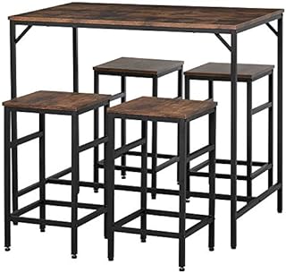 HOMCOM Industrial Rectangular Bar Table Set with 4 Stools for Dining Room, Kitchen, Dinette