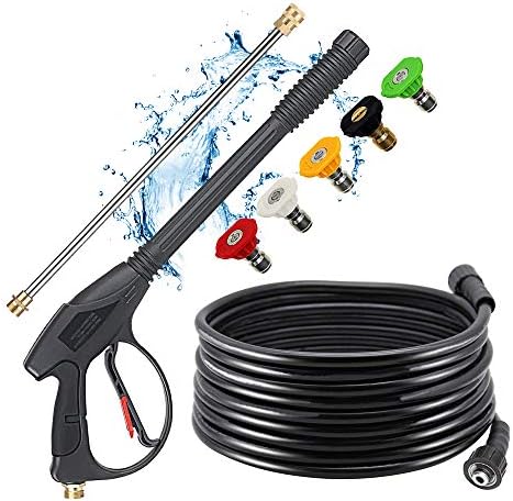 Selkie Pressure Washer Gun with Extension Wand and 26" Hose, Pressure Washer Gun with 26inch Pressure Washer Hose,16inch Extension Wand, 5 Nozzle Tips, and M22 15mm & M22 14mm Fitting, 4000 PSI