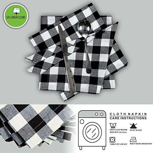 Linen Clubs Pack Of 12 Black -White, 100% Cotton Yarn Dyed Gingham Check, Dinner Napkins 18X18Inch Wedding Napkin Cocktails Fabric Napkin Cotton Napkin Mitered Corners Generous Hem Machine Wash. #TOP2